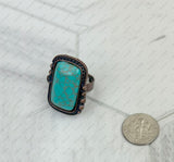 RZ231205-06                      Copper metal with blue turquoise rectangle stone adjustable Ring
