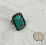 RZ231205-06                      Copper metal with blue turquoise rectangle stone adjustable Ring
