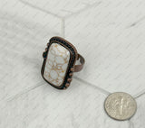 RZ231205-06                      Copper metal with blue turquoise rectangle stone adjustable Ring