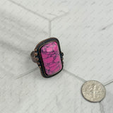 RZ231205-06                      Copper metal with blue turquoise rectangle stone adjustable Ring