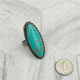 RZ231205-101                 Silver metal with blue turquoise oval stone adjustable Ring
