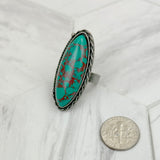 RZ231205-101                 Silver metal with blue turquoise oval stone adjustable Ring