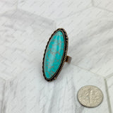 RZ231205-106               Copper metal with blue turquoise oval stone adjustable Ring