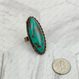 RZ231205-106               Copper metal with blue turquoise oval stone adjustable Ring