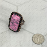 RZ231205-06                      Copper metal with blue turquoise rectangle stone adjustable Ring
