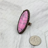 RZ231205-106               Copper metal with blue turquoise oval stone adjustable Ring