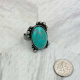RZ231205-111                 Silver metal with blue turquoise oval stone adjustable Ring