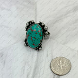 RZ231205-111                 Silver metal with blue turquoise oval stone adjustable Ring