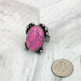 RZ231205-111                 Silver metal with blue turquoise oval stone adjustable Ring