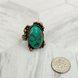 RZ231205-116               Copper metal with blue turquoise oval stone adjustable Ring