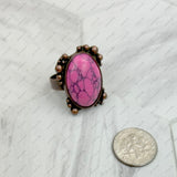 RZ231205-116               Copper metal with blue turquoise oval stone adjustable Ring