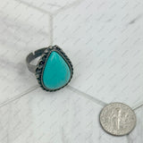 RZ231205-11       Silver metal with blue turquoise teardrop stone adjustable Ring