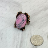 RZ231205-116               Copper metal with blue turquoise oval stone adjustable Ring