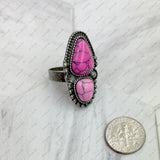 RZ231205-121           Silver metal with black and orange turquoise stone adjustable Ring
