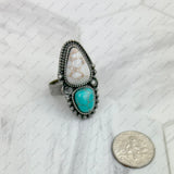 RZ231205-121           Silver metal with black and orange turquoise stone adjustable Ring