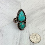 RZ231205-126                Copper metal with black and orange turquoise stone adjustable Ring