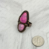 RZ231205-126                Copper metal with black and orange turquoise stone adjustable Ring