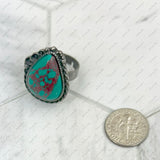 RZ231205-11       Silver metal with blue turquoise teardrop stone adjustable Ring