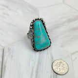 RZ231205-131             Silver metal with blue turquoise triangle stone adjustable Ring