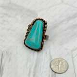 RZ231205-136                      Copper metal with blue turquoise triangle stone adjustable Ring