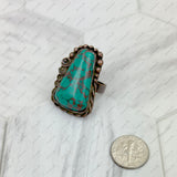 RZ231205-136                      Copper metal with blue turquoise triangle stone adjustable Ring
