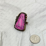 RZ231205-136                      Copper metal with blue turquoise triangle stone adjustable Ring