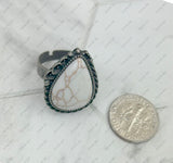RZ231205-11       Silver metal with blue turquoise teardrop stone adjustable Ring