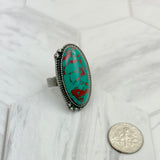 RZ231205-141                 Silver metal with blue turquoise oval stone adjustable Ring