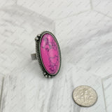 RZ231205-141                 Silver metal with blue turquoise oval stone adjustable Ring