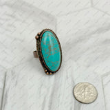 RZ231205-146               Copper metal with blue turquoise oval stone adjustable Ring