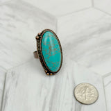 RZ231205-146               Copper metal with blue turquoise oval stone adjustable Ring