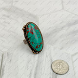 RZ231205-146               Copper metal with blue turquoise oval stone adjustable Ring