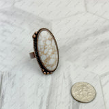 RZ231205-146               Copper metal with blue turquoise oval stone adjustable Ring