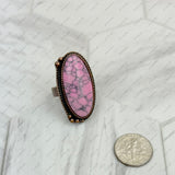 RZ231205-146               Copper metal with blue turquoise oval stone adjustable Ring