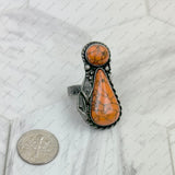 RZ231205-151           Silver metal with orange turquoise stone adjustable Ring