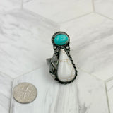 RZ231205-151           Silver metal with orange turquoise stone adjustable Ring