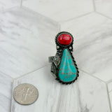 RZ231205-151           Silver metal with orange turquoise stone adjustable Ring