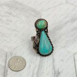 RZ231205-156                Copper metal with black and orange turquoise stone adjustable Ring