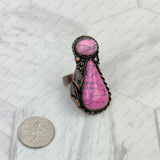 RZ231205-156                Copper metal with black and orange turquoise stone adjustable Ring