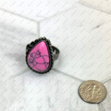 RZ231205-11       Silver metal with blue turquoise teardrop stone adjustable Ring