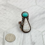 RZ231205-156                Copper metal with black and orange turquoise stone adjustable Ring