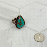 RZ231205-16                         Copper metal with blue turquoise teardrop stone adjustable Ring