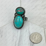 RZ231205-21                     Silver metal with black and orange turquoise stone adjustable Ring