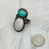 RZ231205-21                     Silver metal with black and orange turquoise stone adjustable Ring