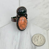 RZ231205-26                             Copper metal with black and orange turquoise stone adjustable Ring