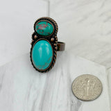 RZ231205-26                             Copper metal with black and orange turquoise stone adjustable Ring