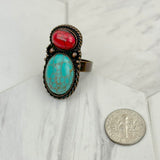 RZ231205-26                             Copper metal with black and orange turquoise stone adjustable Ring