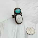 RZ231205-26                             Copper metal with black and orange turquoise stone adjustable Ring