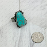 RZ231205-41                         Silver metal with blue turquoise stone adjustable Ring