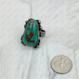 RZ231205-41                         Silver metal with blue turquoise stone adjustable Ring